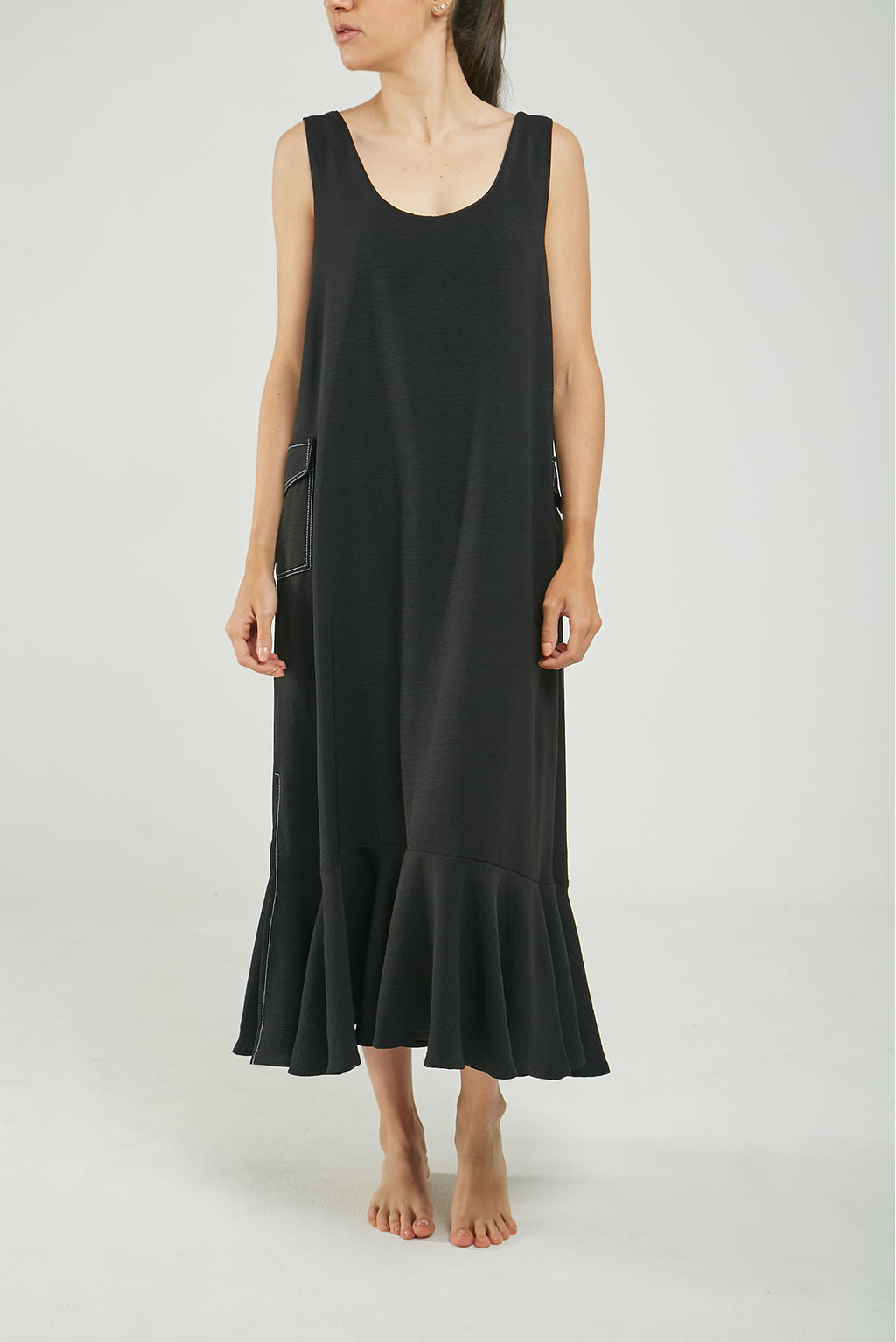 VESTIDO BOLSILLO LADOS PESPUNTE  BOLERO RUEDO M/S C/R